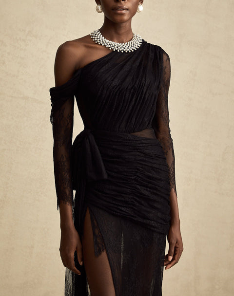 Jeanne black one-shoulder cut-out maxi dress