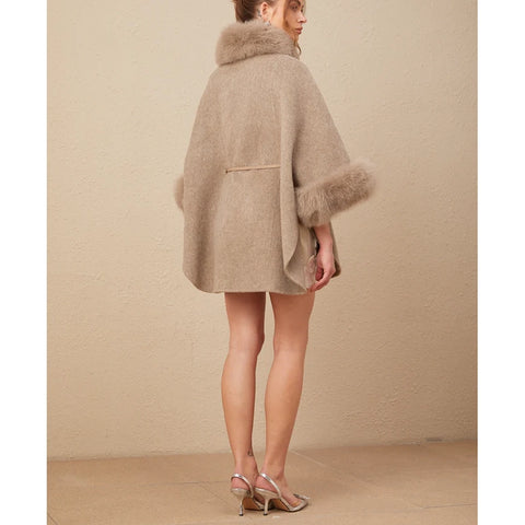 Chloris Wool Fur Belted Cape C oat