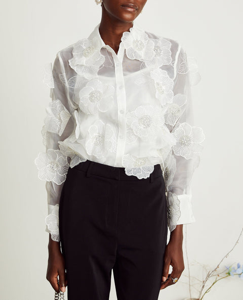 Béatrix white embellished semi-sheer shirt