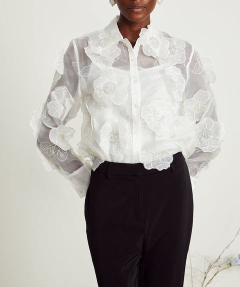 Béatrix white embellished semi-sheer shirt