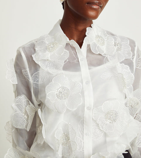 Béatrix white embellished semi-sheer shirt