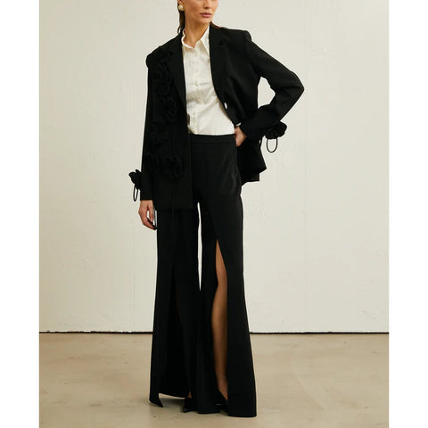 Hattie Black Floral-Appliqué Jacket