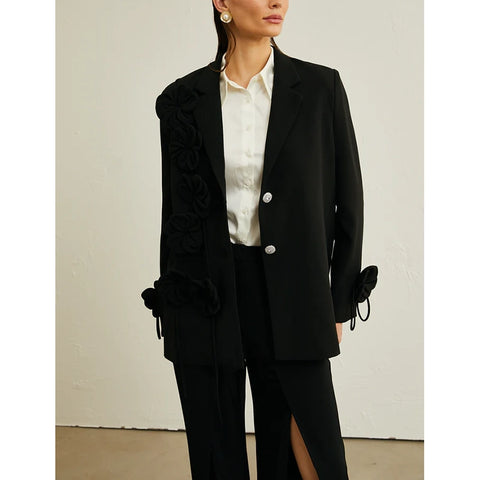 Hattie Black Floral-Appliqué Jacket