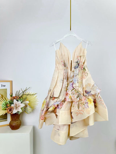 Elida Asymmetrical Pleated Cocktail Mini Dress