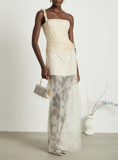 Dina pleated mesh maxi dress