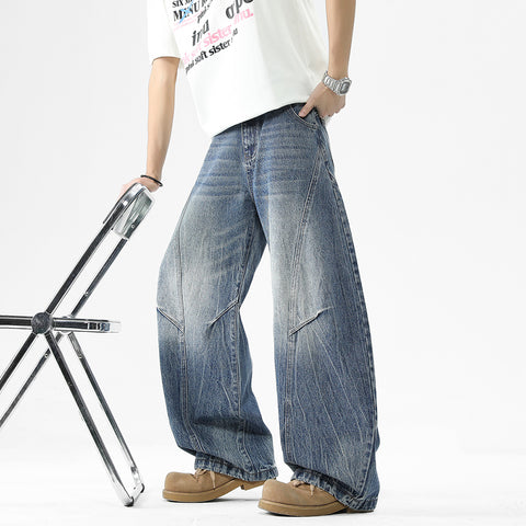 Dark blue loose-fitting wide-knife jeans
