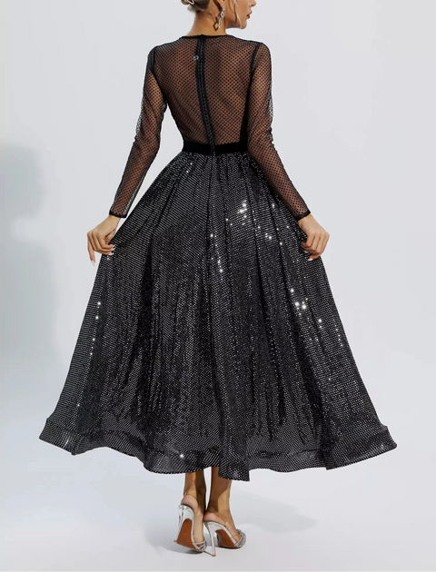 Antonella Black Floral Embroidery Maxi Dress