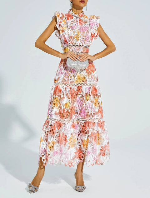 Ayleen Orange Hollow Sleeveless Midi Dress