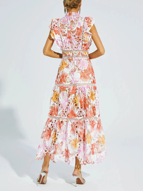 Ayleen Orange Hollow Sleeveless Midi Dress