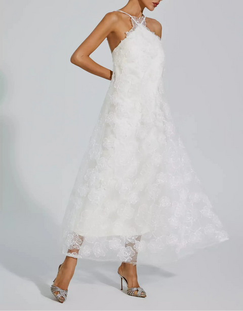 Barbara White Lace Flower Maxi Dress