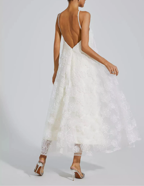 Barbara White Lace Flower Maxi Dress