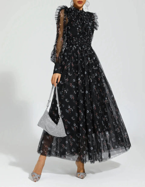 Beryl Black Floral Long Sleeve Dress