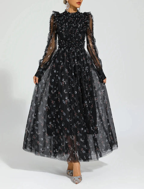 Beryl Black Floral Long Sleeve Dress