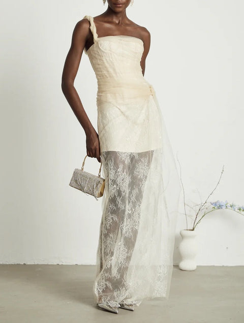 Dina pleated mesh maxi dress