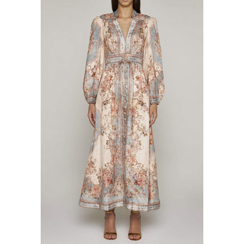 Floral Button Long Sleeve Mixi Dress