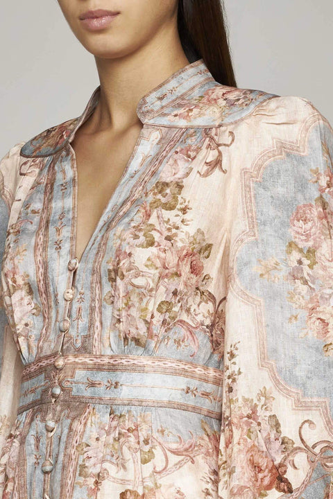 Floral Button Long Sleeve Mixi Dress