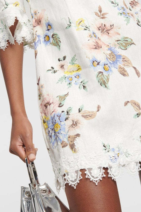 Floral Lace Button Long Sleeve Mini Dress