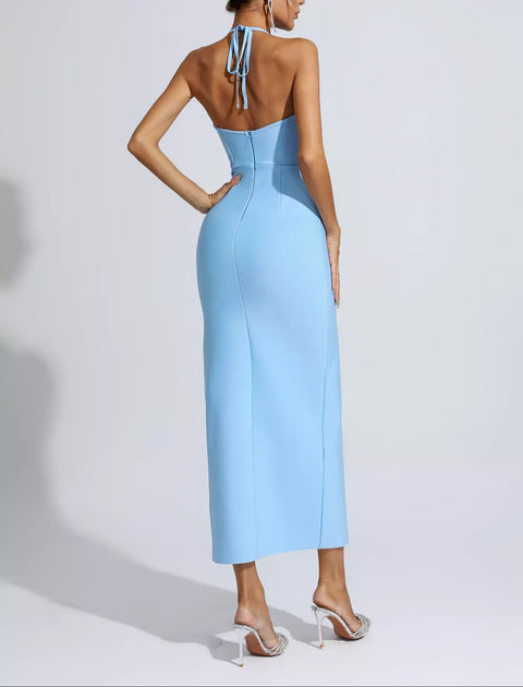 Francesca Blue Floral Ruched Maxi Dress