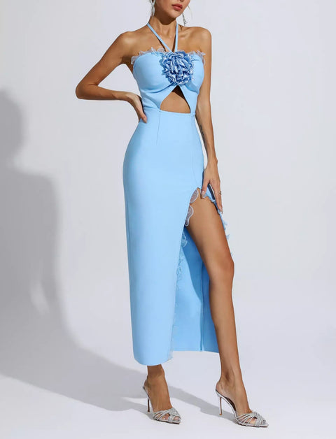 Francesca Blue Floral Ruched Maxi Dress