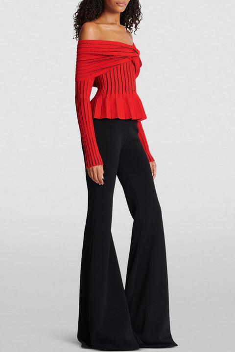 Knit Stripe Ruched Off-Shoulder Top
