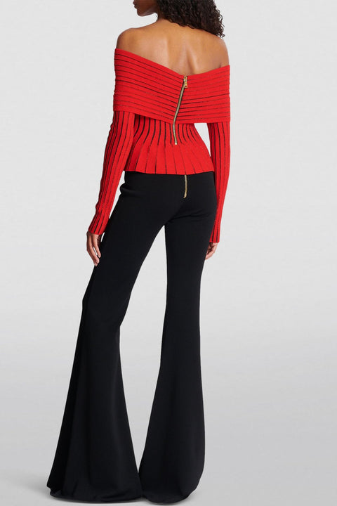 Knit Stripe Ruched Off-Shoulder Top