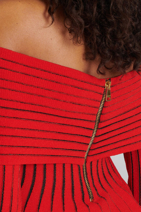 Knit Stripe Ruched Off-Shoulder Top