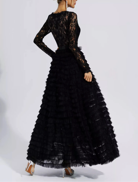 Jayleen Black Hollow Lace A-line Maxi Dress