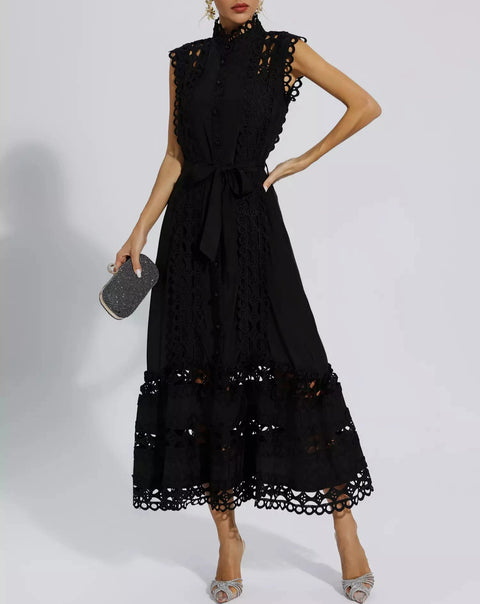 Kennedi Black Sleeveless Hollow Maxi Dress