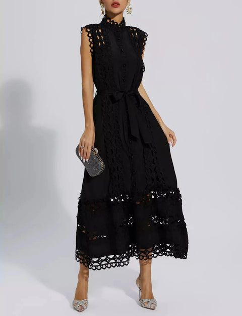 Kennedi Black Sleeveless Hollow Maxi Dress