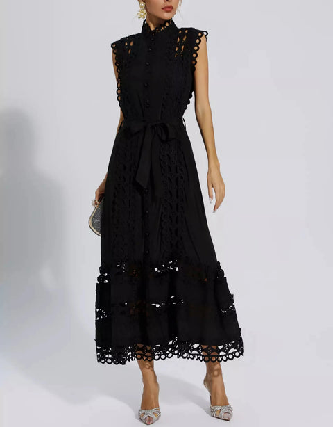 Kennedi Black Sleeveless Hollow Maxi Dress
