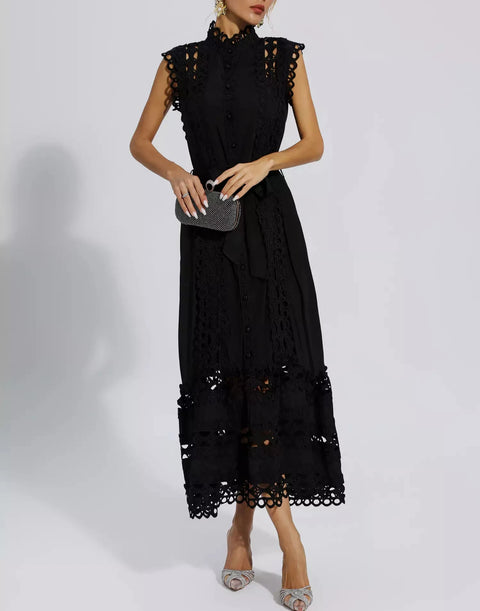Kennedi Black Sleeveless Hollow Maxi Dress