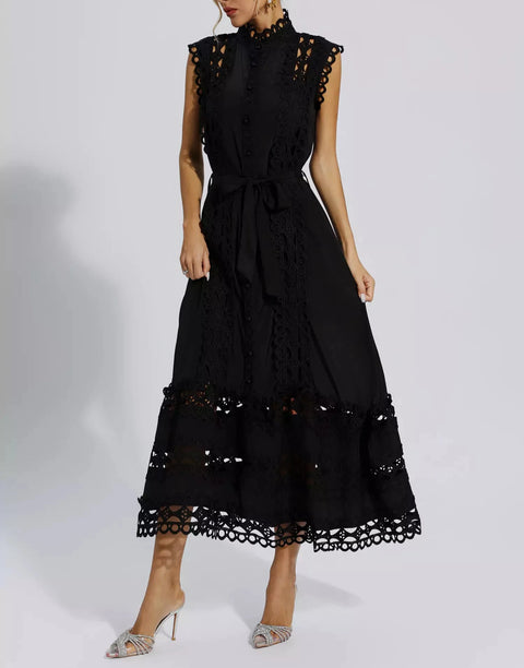Kennedi Black Sleeveless Hollow Maxi Dress
