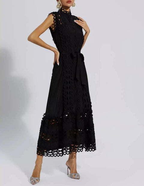 Kennedi Black Sleeveless Hollow Maxi Dress