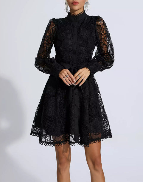 Lorelei Black Lace Jacquard Mini Dress