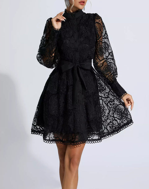 Lorelei Black Lace Jacquard Mini Dress