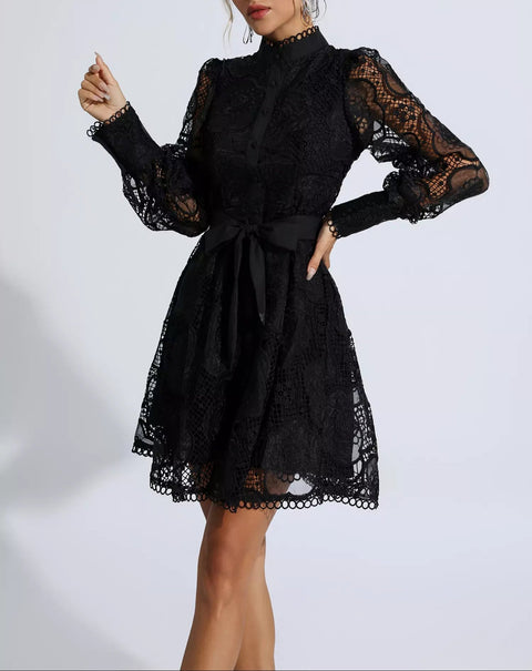 Lorelei Black Lace Jacquard Mini Dress