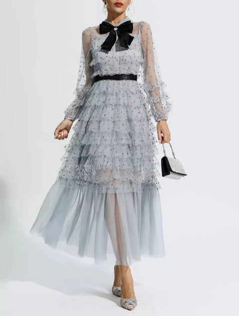 Maddison Grey Polka Dot Maxi Dress