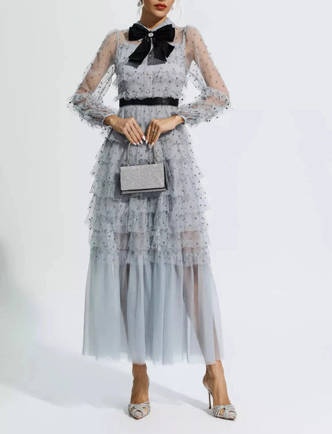 Maddison Grey Polka Dot Maxi Dress