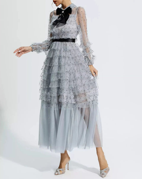 Maddison Grey Polka Dot Maxi Dress