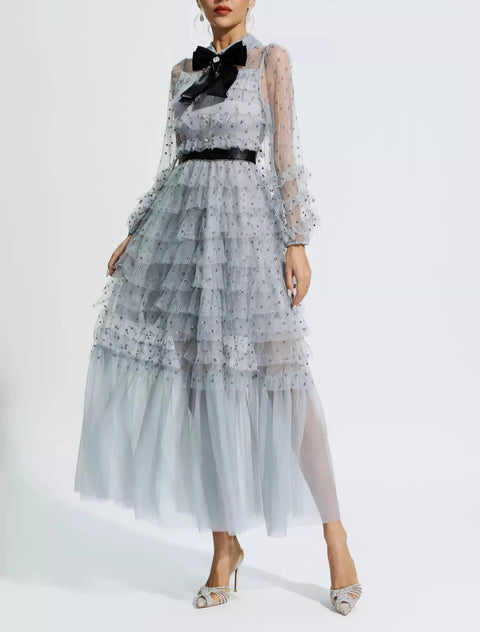 Maddison Grey Polka Dot Maxi Dress