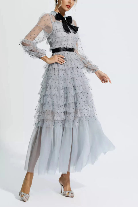 Maddison Grey Polka Dot Maxi Dress