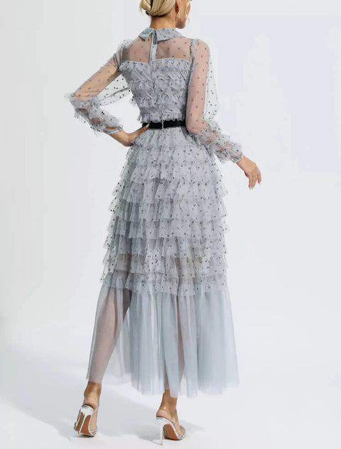 Maddison Grey Polka Dot Maxi Dress