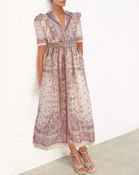 Floral Lace Short Sleeve Midi Dress