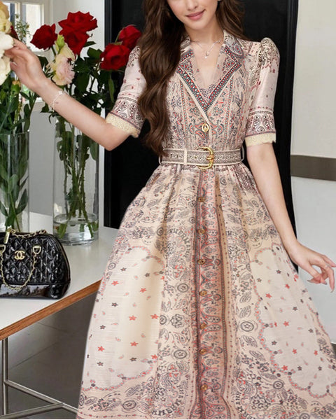 Floral Lace Short Sleeve Midi Dress