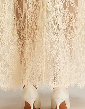 Floral Lace Long Sleeve Top ＆ High Waist Midi Skirt Set