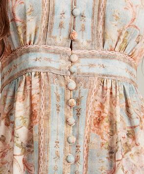 Floral Button Long Sleeve Mixi Dress