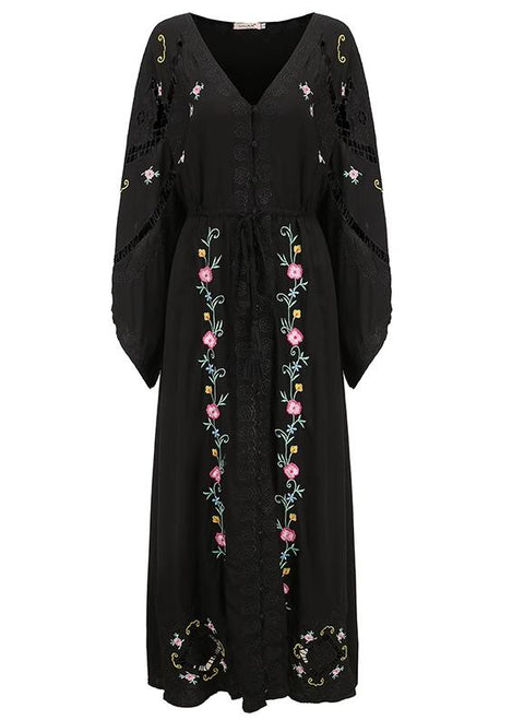 Boho Floral Embroidered Maxi Dress