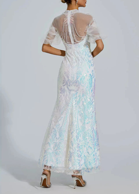 Robin White Mesh Maxi Sequin Dress