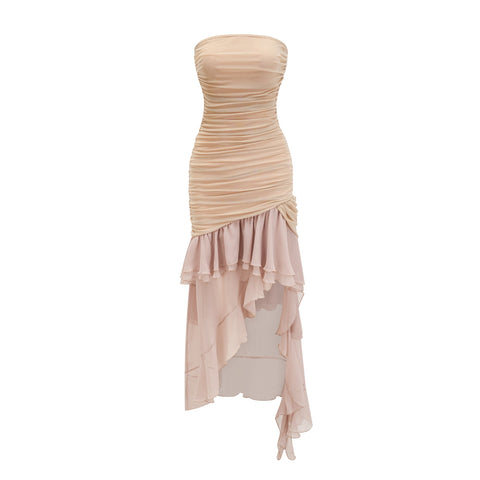 Giada brown asymmetric ruffled dress