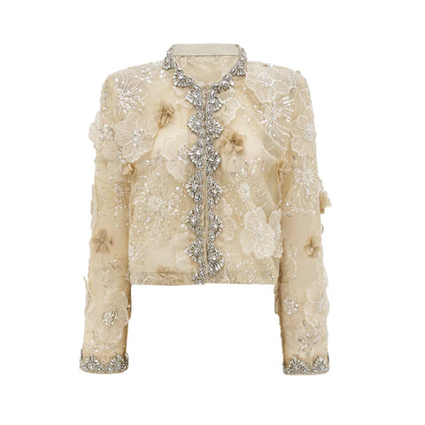 Liane Semi-Sheer Flower Beaded Prganza Light Luxury Jacket